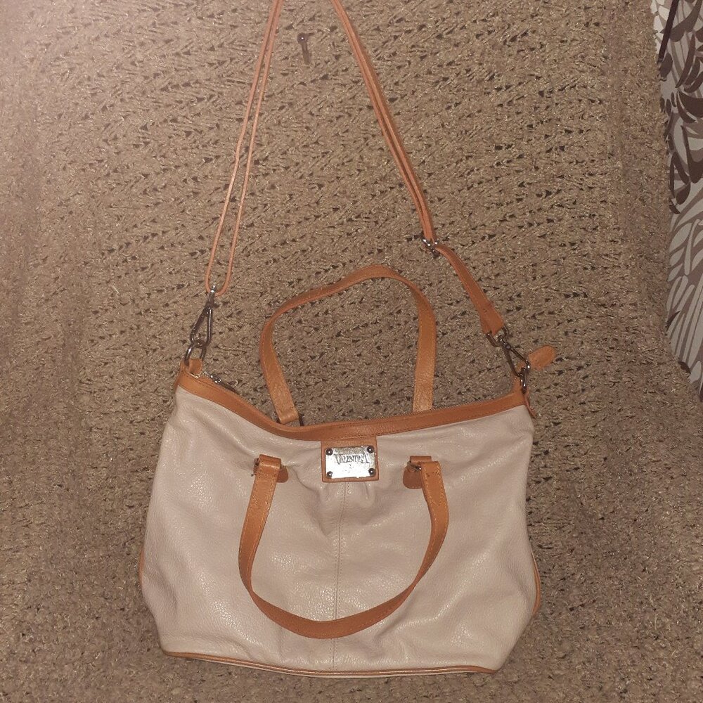 VALENTINA-Pinky Beige/Tan Pebbled Leather-Dual Handle/Crossbody/Shoulder-NWOT